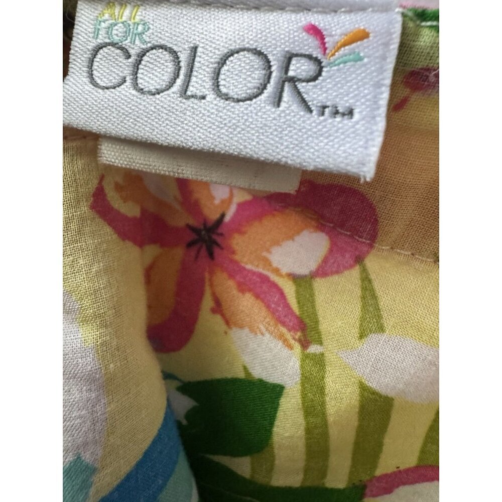 All For Color Tropical Floral Tunic Top Yellow Pink Cotton L XL - Picture 4 of 5
